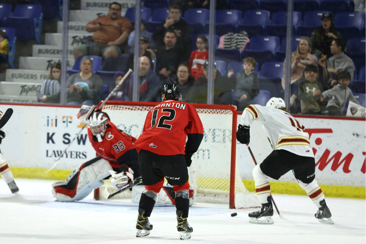 G-Men Payton Mount goes in for a goal. Vancouver Giants fell 5-4 to the visiting Prince George Cougars at Langley Events Centre on Sunday afternoon. (Rob Wilton/Special to Langley Advance Times)