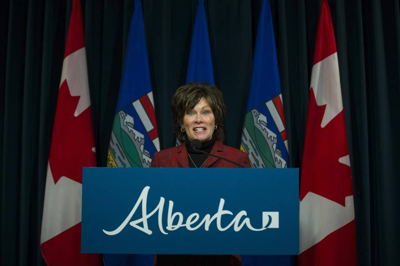 Alberta’s Minister of Energy Sonya Savage speaks in Calgary, Friday, March 4, 2022.The governments of Ontario, Saskatchewan, New Brunswick and Alberta have put forward a nuclear plan that transitions them toward cleaner energy. THE CANADIAN PRESS/Todd Korol