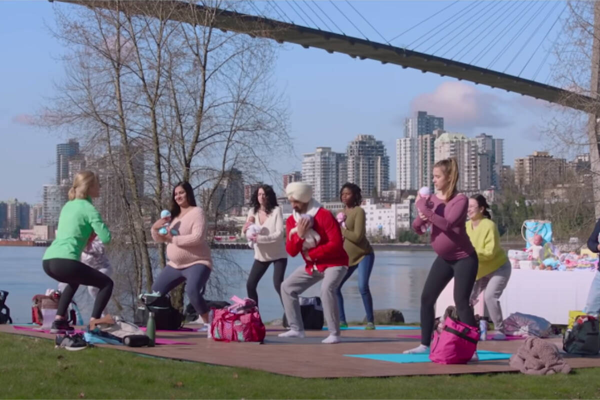 This image from the trailer of the 2021 Punjabi film <em>Honsla Rakh</em> was filmed in Surrey’s Brownsville Bar Park with New Westminster and the iconic Skybridge in the background. <em>Honsla Rakh</em> is a rom-com featuring superstar Diljit Dosanjh set in Vancouver and Surrey. Since its release, it has become one of the highest-grossing Punjabi films of all time. (Diljit Dosanjh/YouTube)