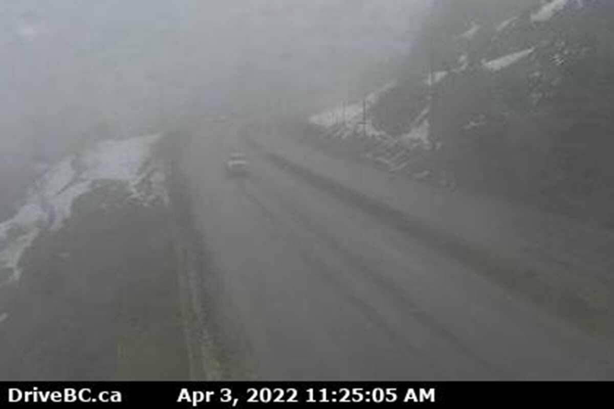 A DriveBC image of the current conditions at the Coquihalla Summit. Heavy snow is expected to bring 25 to 40 centimetres of snow by Tuesday, April 5.