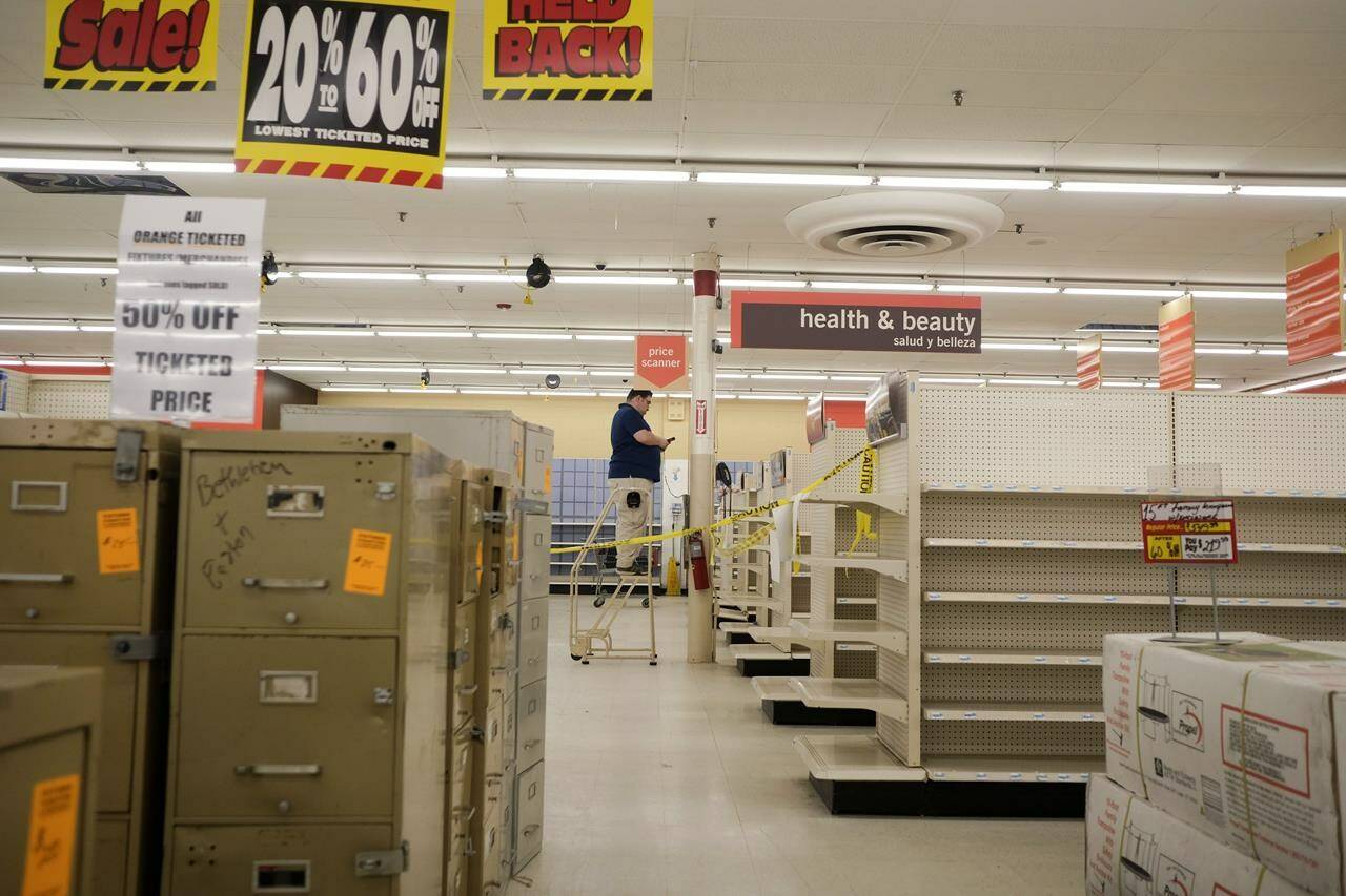 While many shelves are empty, furniture and fixtures are on still on sale at the Kmart in Avenel, N.J., Monday, April 4, 2022. When the Kmart in Avenel closes its doors on April 16, it will leave only three remaining U.S. locations for the former retail powerhouse. It’s a far cry from the chain’s heyday in the 1980s and ‘90s when it had more than 2,000 stores and sold product lines endorsed by Martha Stewart and former “Charlie’s Angel” Jaclyn Smith. (AP Photo/Seth Wenig)