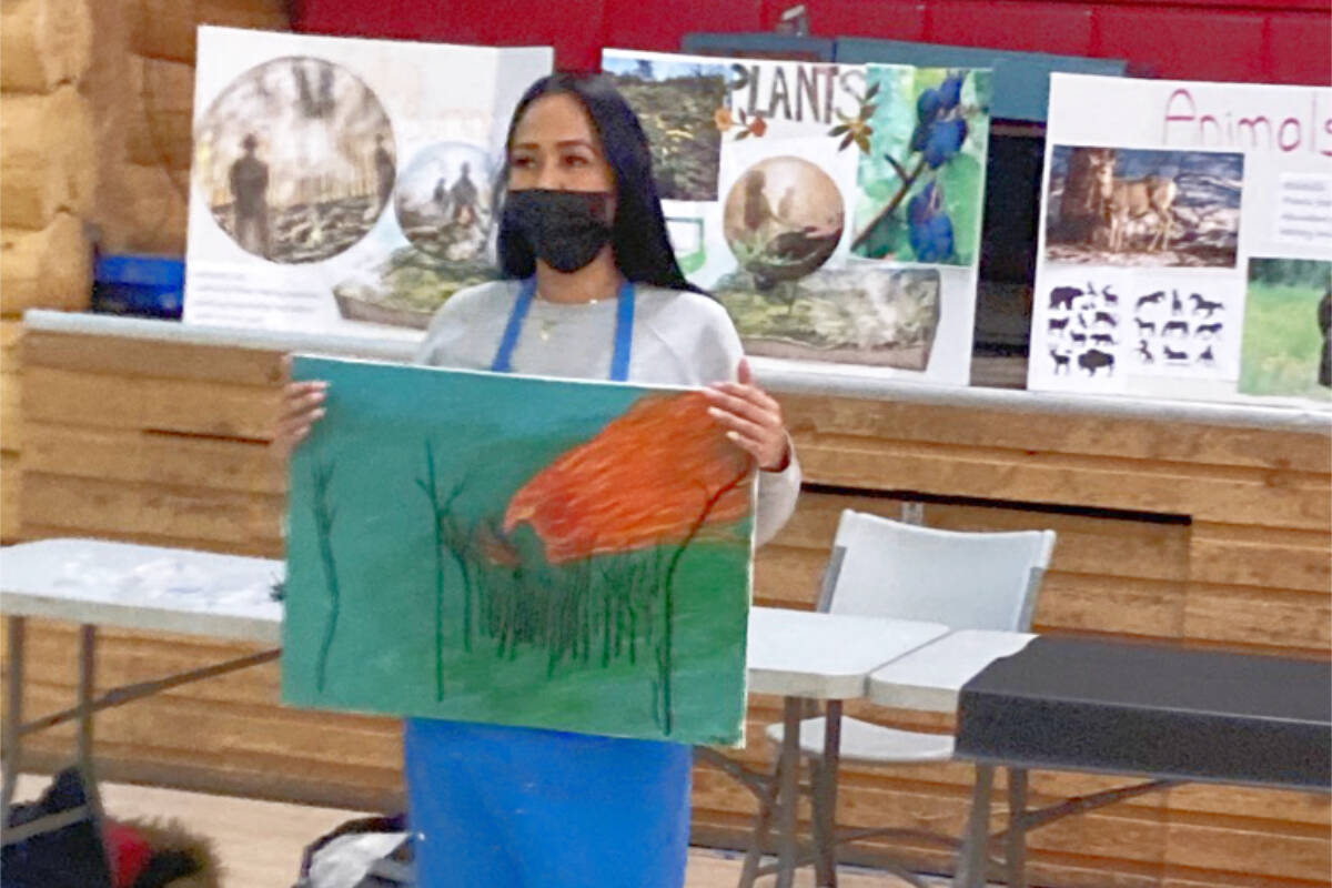 Janet Smith from WLFN presents her art piece after the workshop series was completed. (Sarah Sigurdson photo)