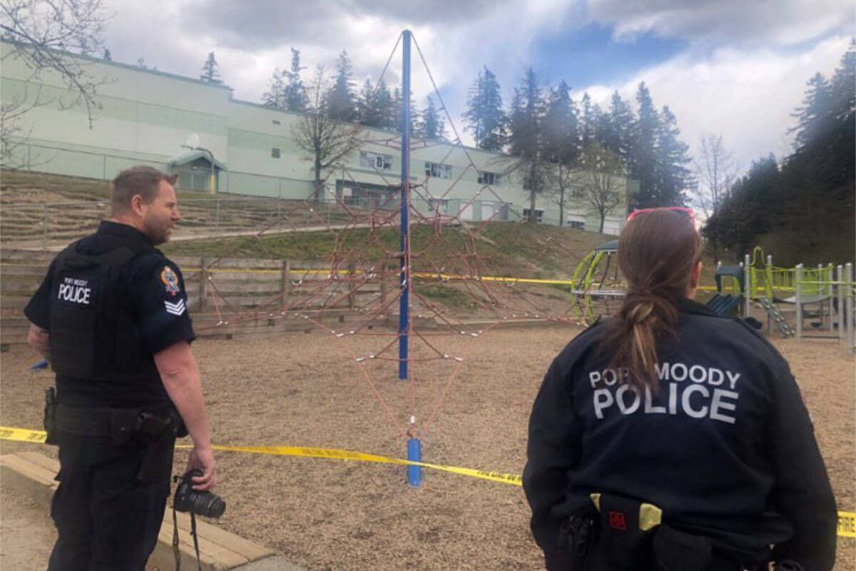 Port Moody Police are investigating after someone deliberately spread hot sauce on a local elementary school playground. (Port Moody Police photo)