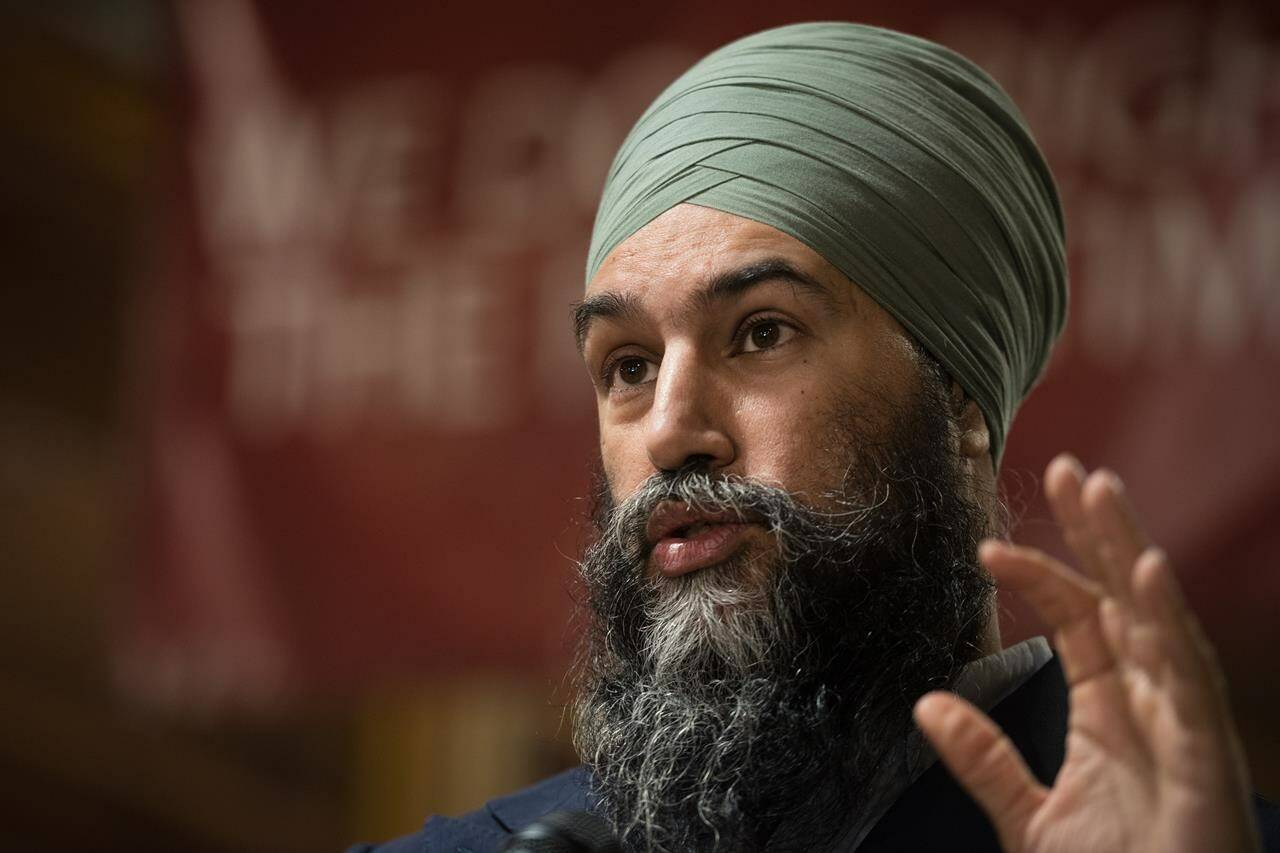 NDP Leader Jagmeet Singh calls on the government to prioritize humanitarian aid and safe haven for Ukrainians seeking refuge in Canada, during a press conference at the United Association Local 46 training facility in Toronto, on Thursday, February 24, 2022. NDP leader Jagmeet Singh is demanding that Narendra Modi’s government stop stoking anti-Muslim sentiment in India. THE CANADIAN PRESS/ Tijana Martin