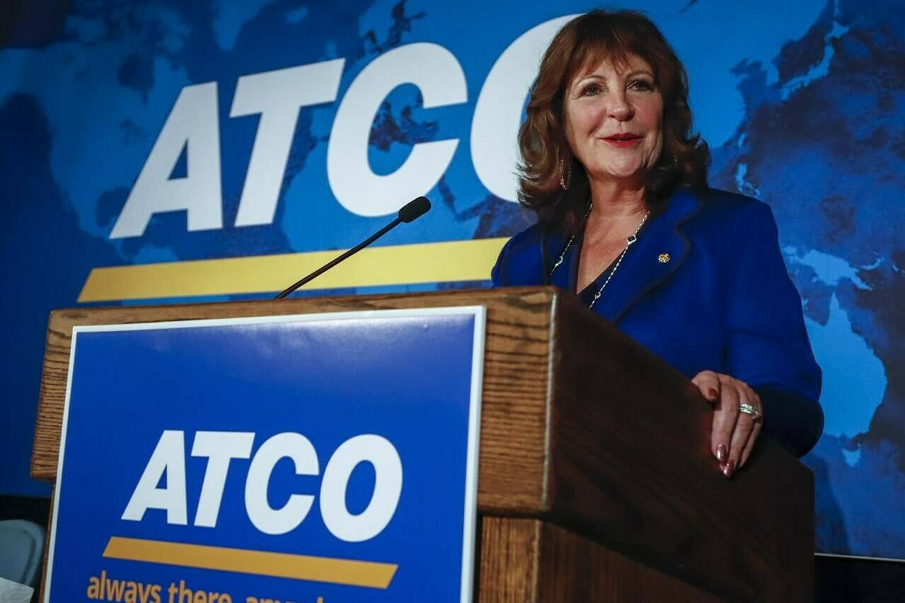 ATCO chief executive officer Nancy Southern addresses the company’s annual meeting in Calgary, Alta., Wednesday, May 15, 2019. Regulated utility ATCO Electric has agreed to pay a $31 million administrative penalty after an Alberta Utilities Commission investigation found it deliberately overpaid a First Nation group for work on a new transmission line, and then failed to disclose the reasons for it when it applied to be reimbursed by ratepayers for the extra cost. THE CANADIAN PRESS/Jeff McIntosh