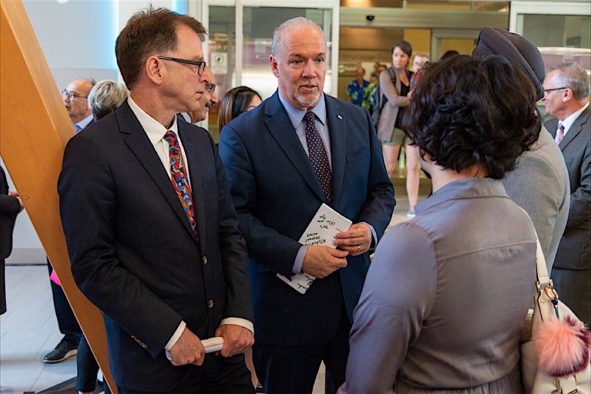 Health Minister Adrian Dix and Premier John Horgan at announcement of primary care centres across the province, June 5, 2018. (B.C. government)