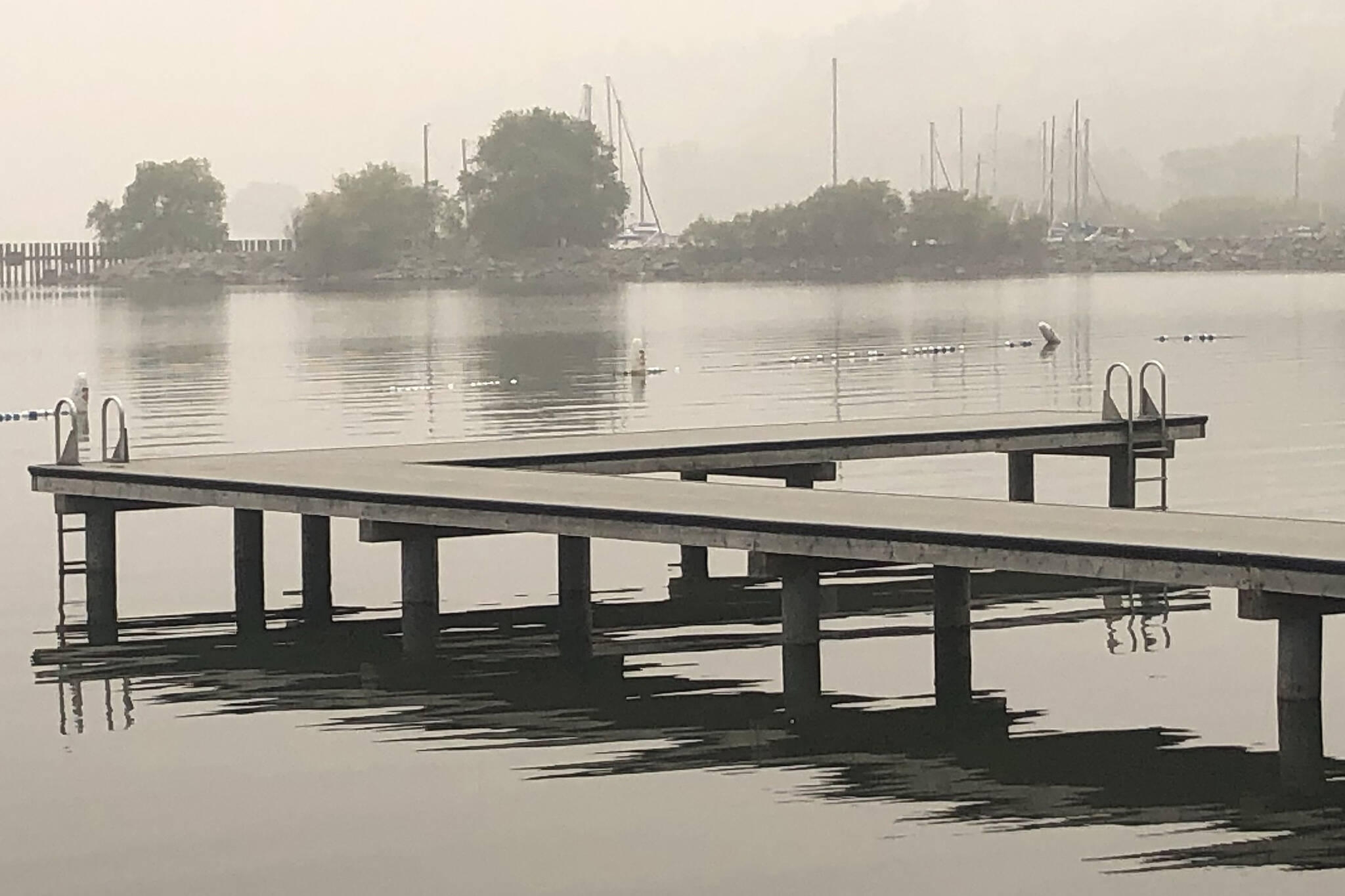 The colours around Okanagan Lake took on a smoke-tinted hue during recent wildfires. Air quality deteriorated as a result. (Black Press file photo)