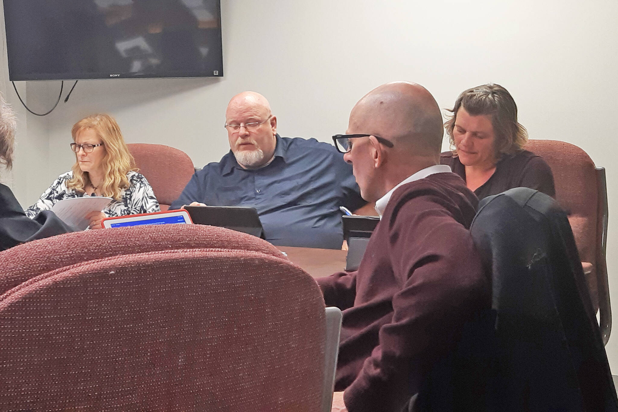 Former Telkwa mayor Brad Layton, second from left, has pleaded not guilty to fentanyl possession in provincial court. (Thom Barker photo)