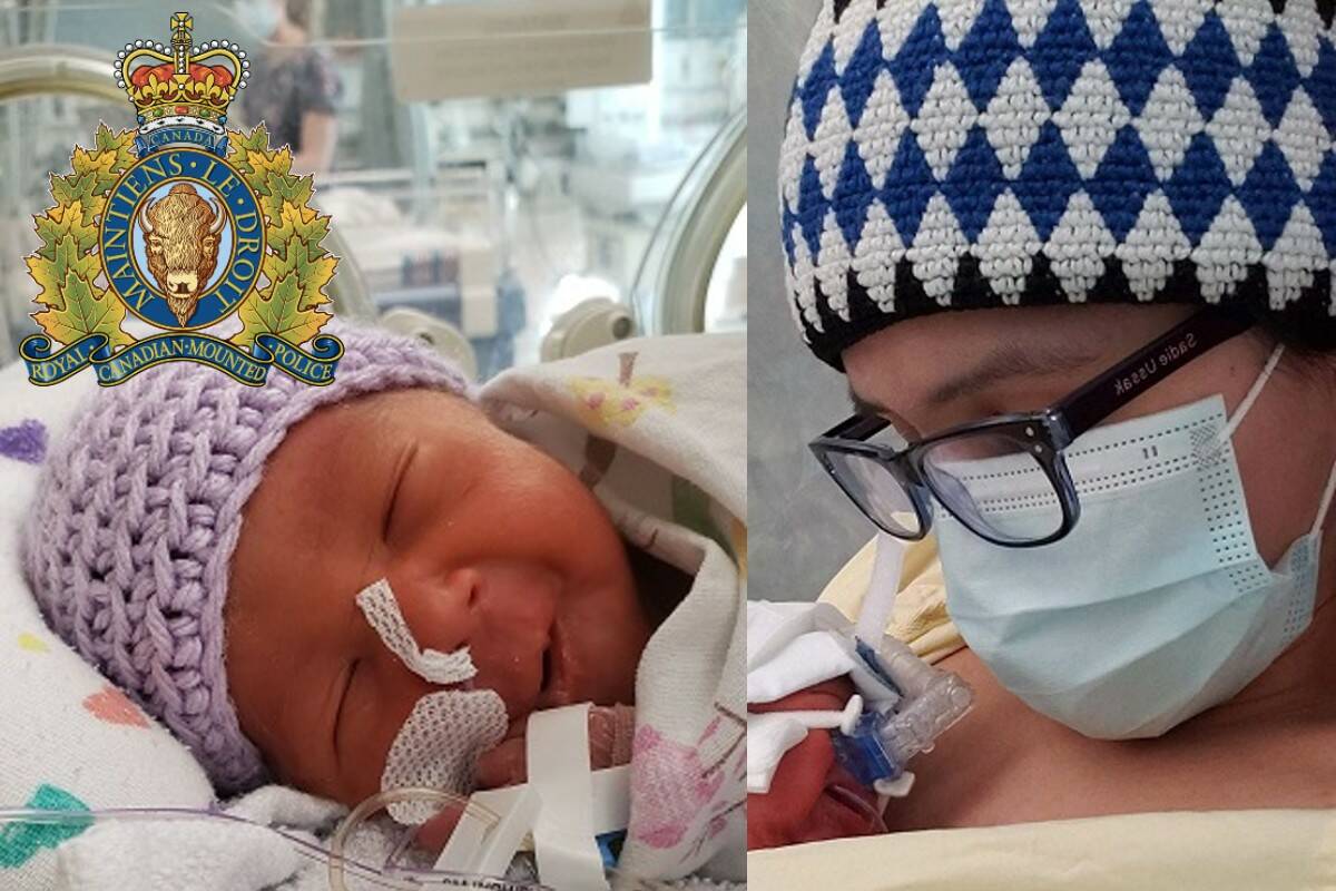 Baby Larissa Ussak, whose mother went into labour during a flight and was assisted by West Shore RCMP Const. Rob Renner, was born on Feb. 21. (Photos courtesy of West Shore RCMP)