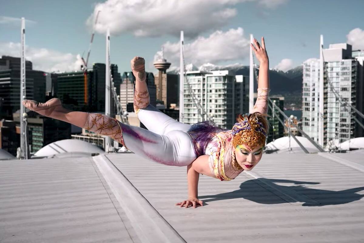 A Cirque du Soleil performer on BC Place Stadium roof, in promo video shot by the circus company. (Photo: YouTube.com)
