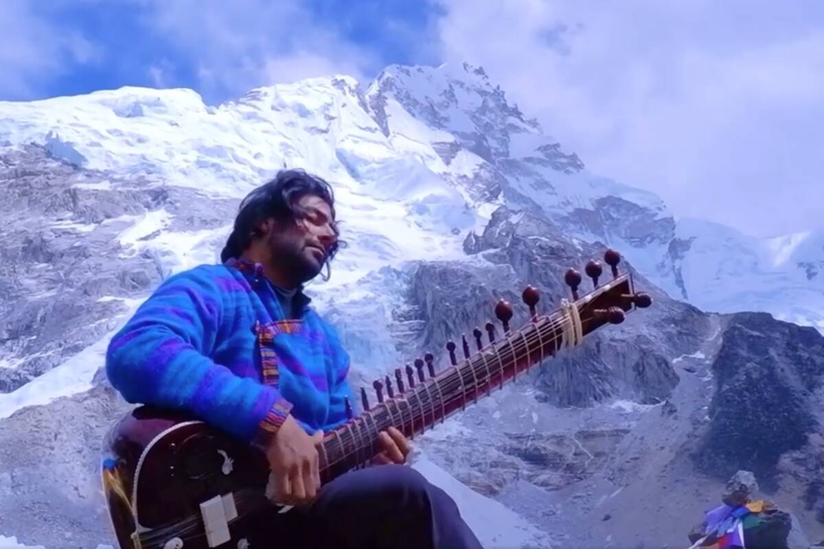 Surrey-based sitar player Sharanjeet Singh Mand on Mt. Everest in Nepal, in a video posted to his Facebook page.