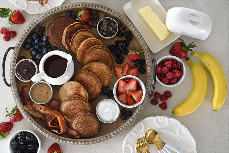 March 4, 2022 - Build-your-own Pancake Board for brunch meal with Ellie Short. Don Denton photograph