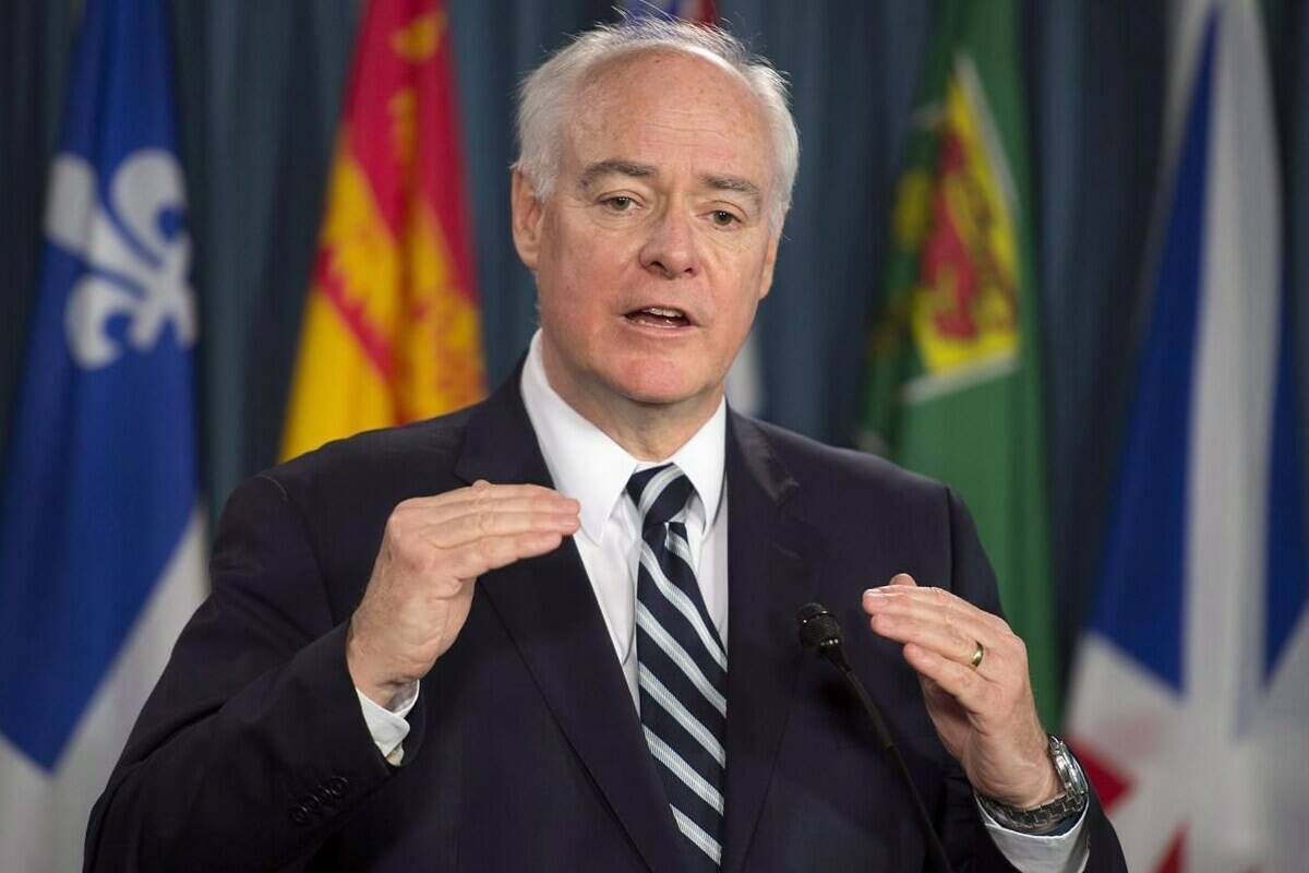 Perrin Beatty speaks during a news conference in Ottawa, Monday October 5, 2015. Former defence minister and author of the Emergencies Act Beatty says the extraordinary powers granted under the act were intended to be met with extraordinary accountability on the part of the government. THE CANADIAN PRESS/Adrian Wyld