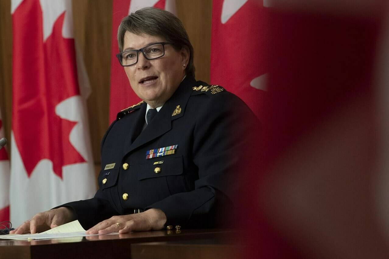 RCMP Commissioner Brenda Lucki speaks during a news conference in Ottawa, Wednesday October 21, 2020. In a new mandate letter issued to RCMP Commissioner Brenda Lucki, Mendicino instructs the national police force to proactively disclose documents, help uncover truths and allow for alternative forms of investigation as communities “seek justice at their own pace.”	THE CANADIAN PRESS/Adrian Wyld