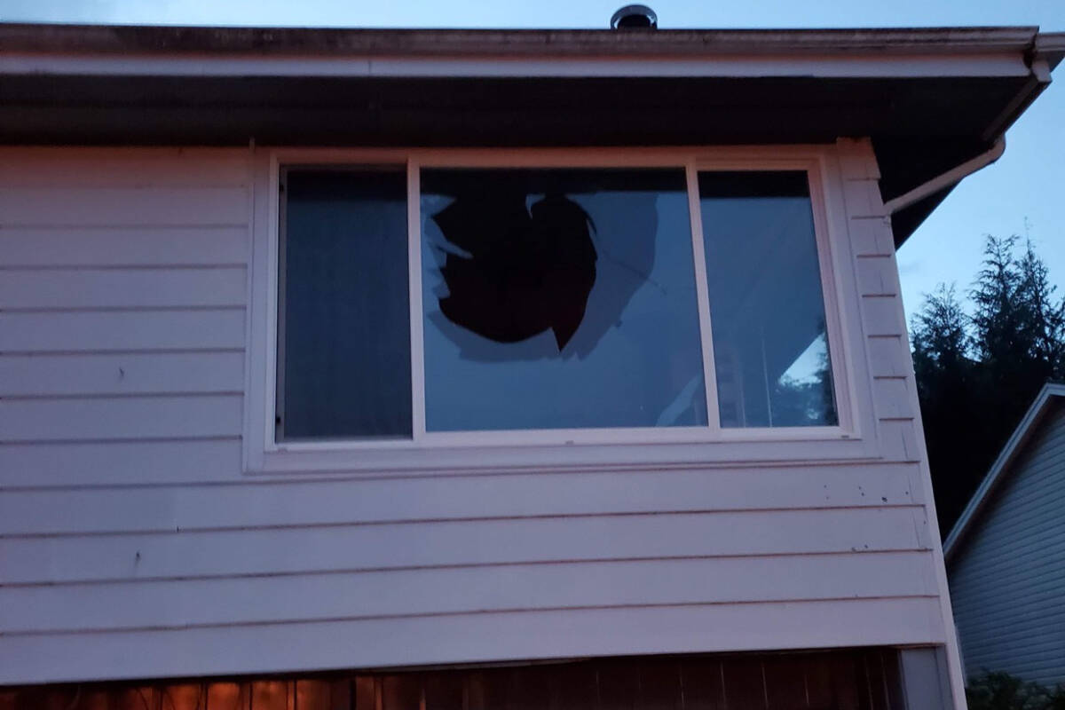 The window on the house in Port Hardy that the eagle went through. (Jill Laviolette photo)