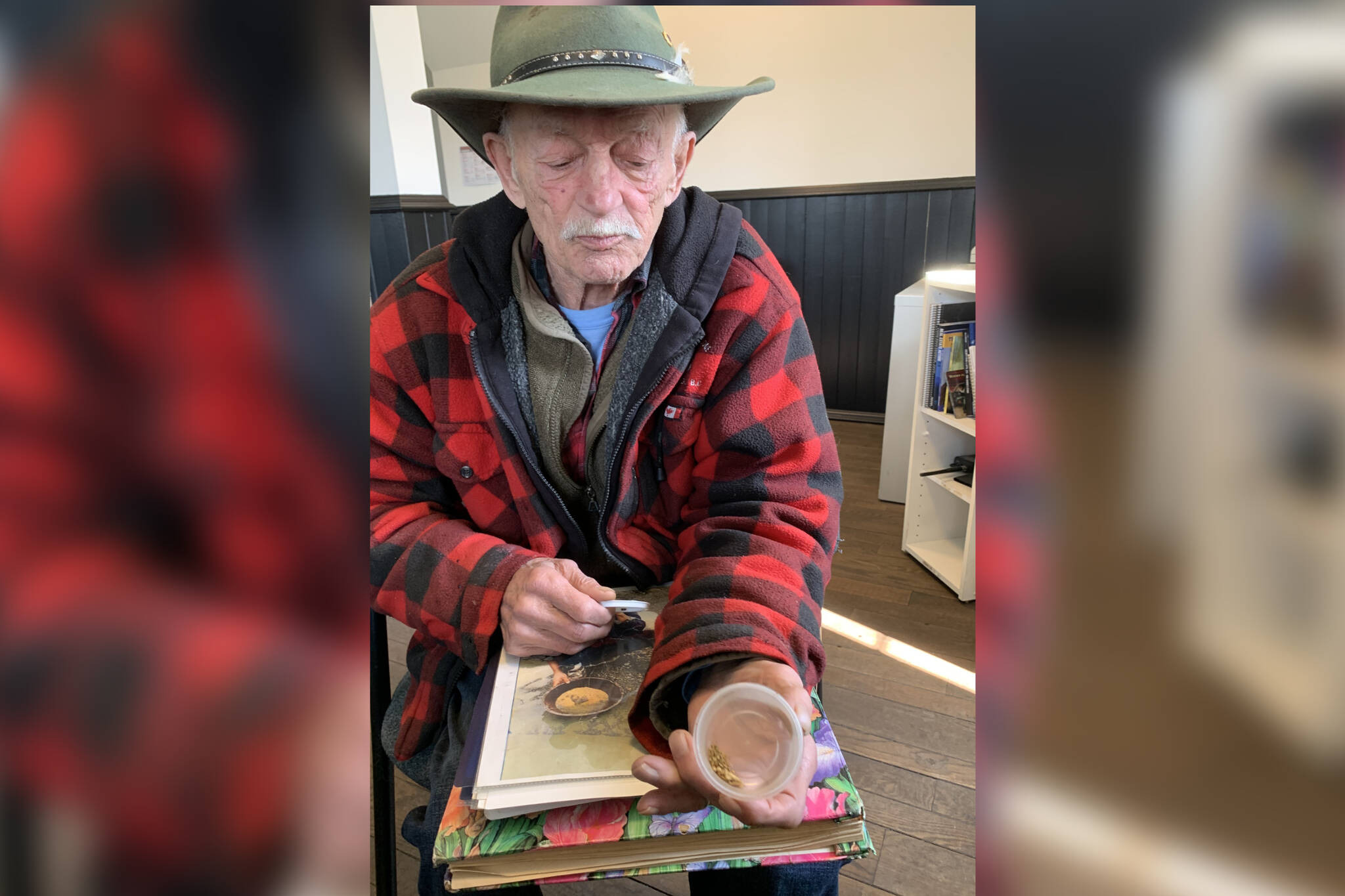 Long-time treasure hunter Werner Streicek shows off a bit of gold he discovered. He and his daughters are set to begin their first full season of mining in the Cariboo region starting this summer. (Adam Louis/Observer)