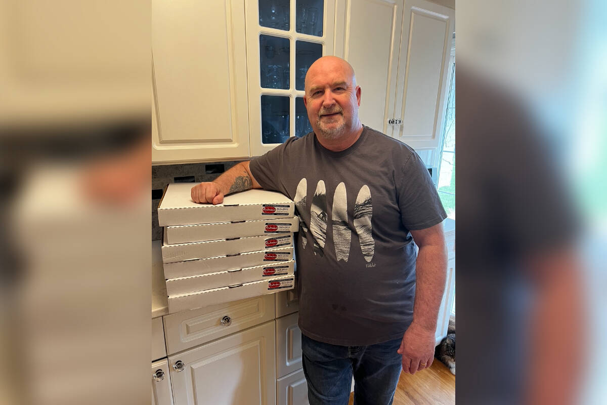 Colwood resident John Palmer and a colleague ordered 10 large pizzas from their hometown of Windsor, Ont. and had them delivered, for a total cost of $600. (Courtesy of John Palmer)