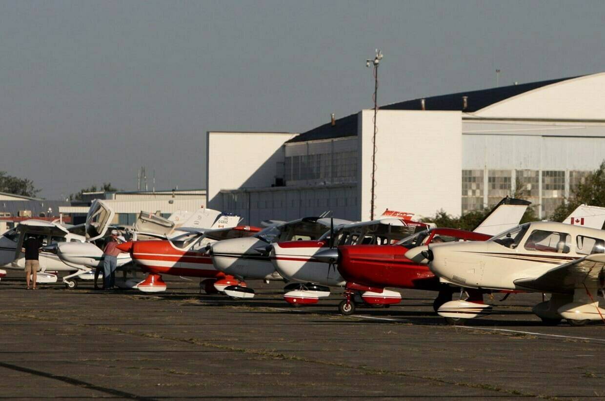 Small planes are parked side-by-side before taking off from Boundary Bay airport in Delta, B.C., on July 17, 2009. THE CANADIAN PRESS/Darryl Dyck