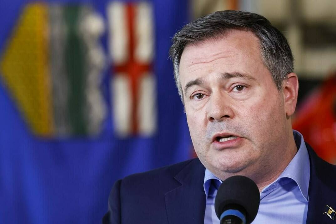 Alberta Premier Jason Kenney provides details on sustainable helicopter air ambulance funding in Calgary on Friday, March 25, 2022. THE CANADIAN PRESS/Jeff McIntosh