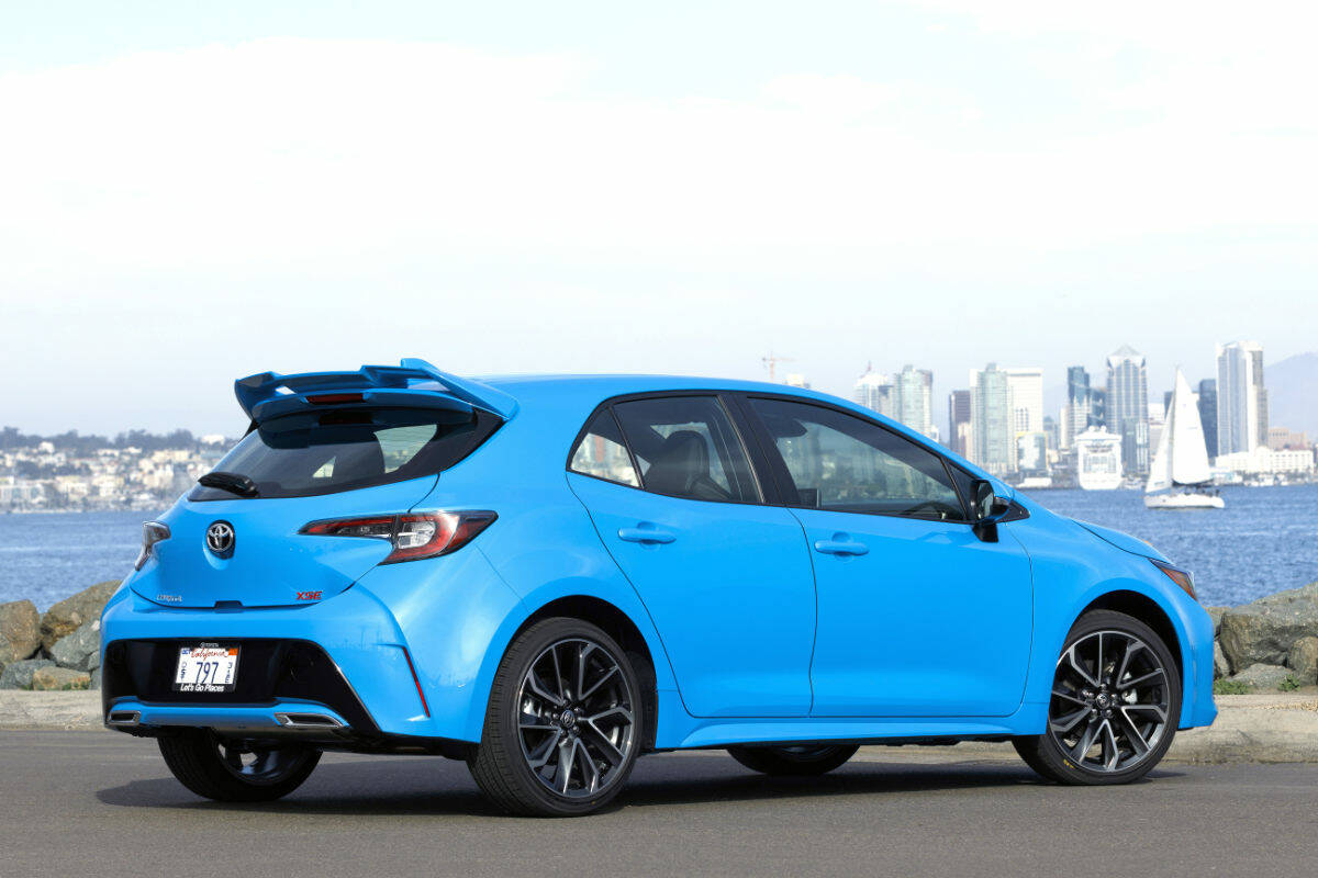 You can immediately see by the size of the rear passenger doors that space is tight. All hatchback models come with the sedan’s optional 168-horsepower four-cylinder. PHOTO: TOYOTA