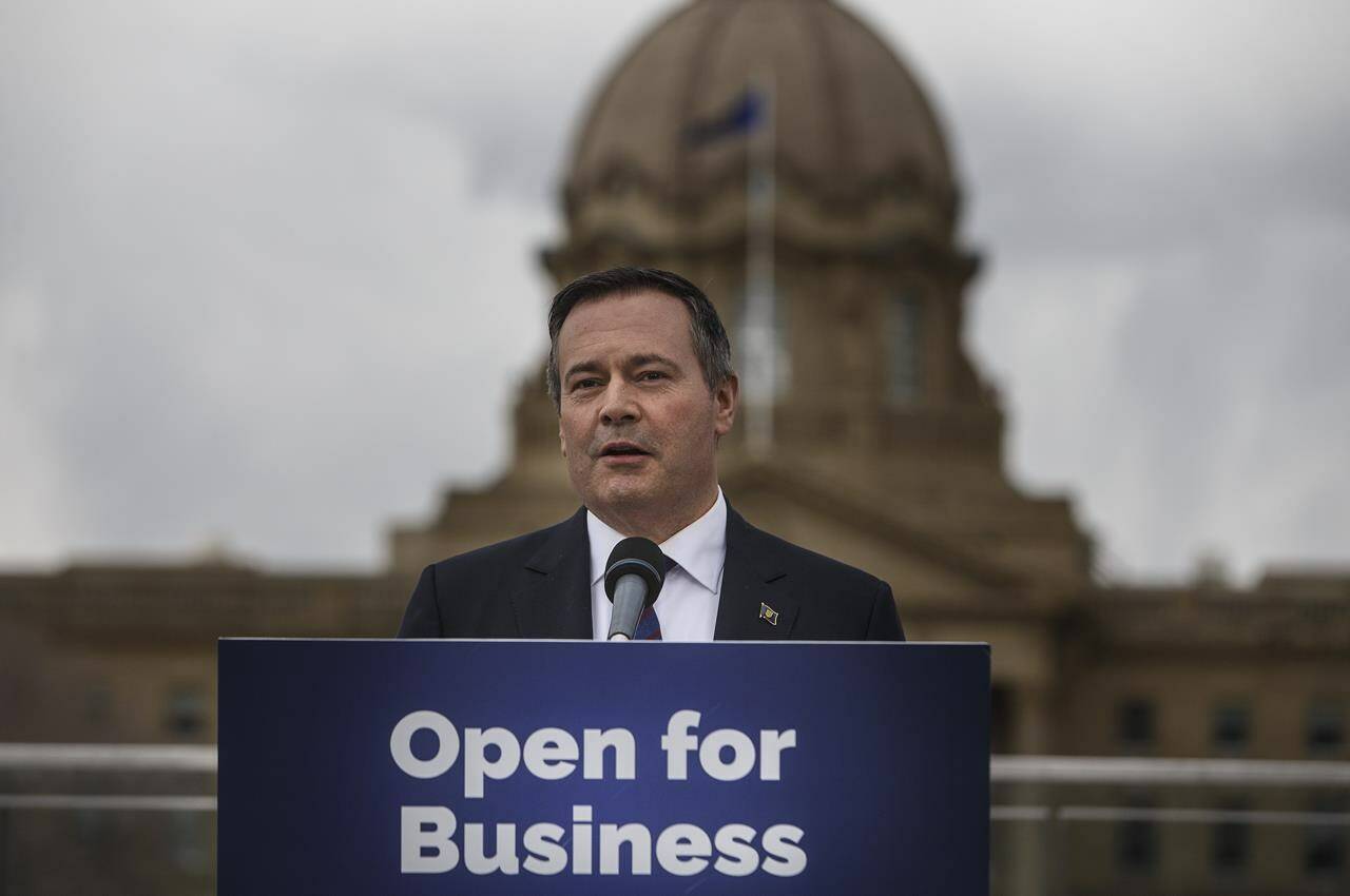 Premier-Designate Jason Kenney addresses the media the day his after his election victory in Edmonton on Wednesday April 17, 2019. THE CANADIAN PRESS/Jason Franson