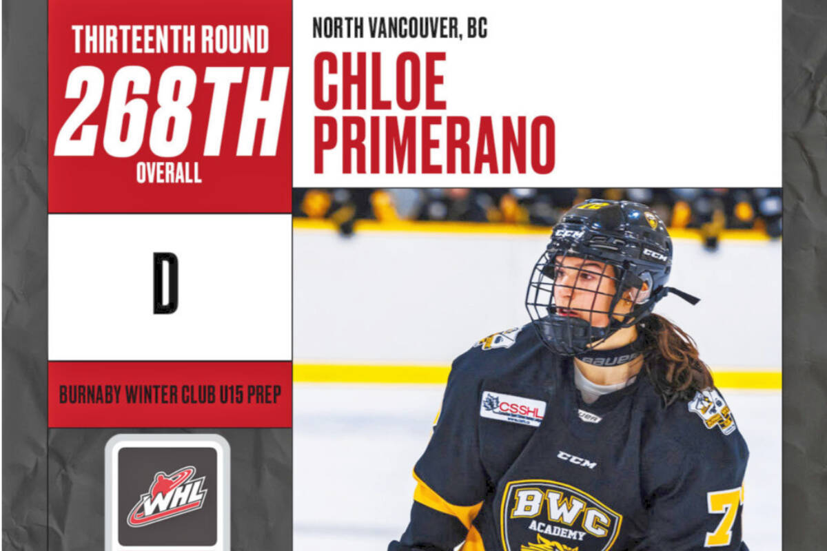 Chloe Primerano was drafted into the Western Hockey League by the Vancouver Giants on Thursday, May 19, 2022. (Jamison Derksen/Vancouver Giants)<strong> </strong>