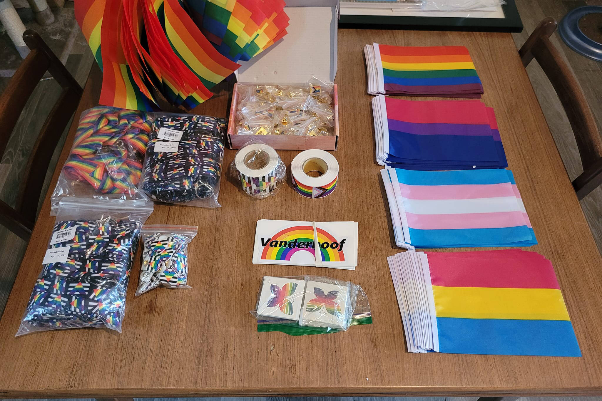 A sneak peak at some of the items that will be in a draw basket at the very first Vanderhoof Pride event. (Kjerstina Larsen/Facebook)