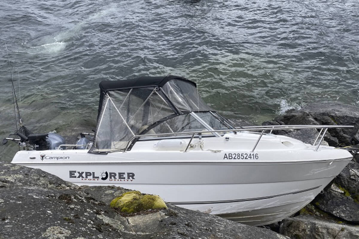 RCMP say this boat ran aground Thursday in Kootenay Lake, leading to the death of a Boswell man. Photo: Submitted