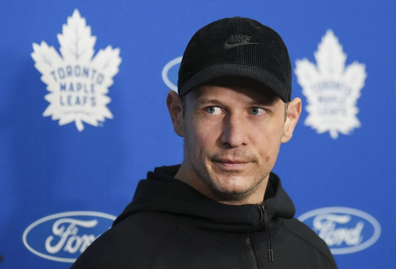 Toronto Maple Leafs forward Jason Spezza speaks to the media after being eliminated in the first round of the NHL Stanley Cup playoffs during a press conference in Toronto on Tuesday, May 17, 2022. Spezza announced his retirement Sunday after a 19-season NHL career. THE CANADIAN PRESS/Nathan Denette