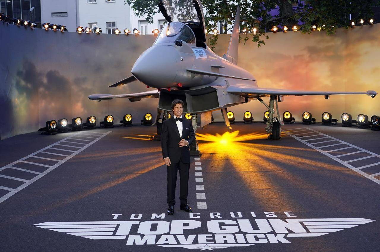 Tom Cruise poses for the media during the ‘Top Gun Maverick’ UK premiere at a central London cinema, on Thursday, May 19, 2022. (AP Photo/Alberto Pezzali)