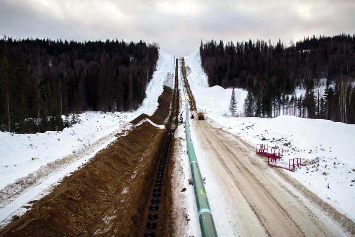 The Coastal GasLink pipeline near Parsnip River crossing in northern B.C., February 2022. The company is being sued by a former chef who worked at one of its remote camps. (Coastal GasLink photo)