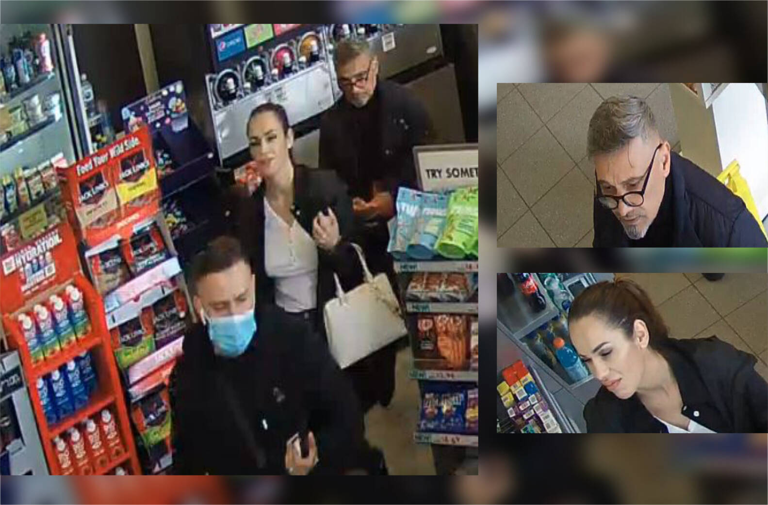 Closed-circuit video from inside an Eagle Landing-area business shows three suspects involved in an alleged theft that happened May 19.