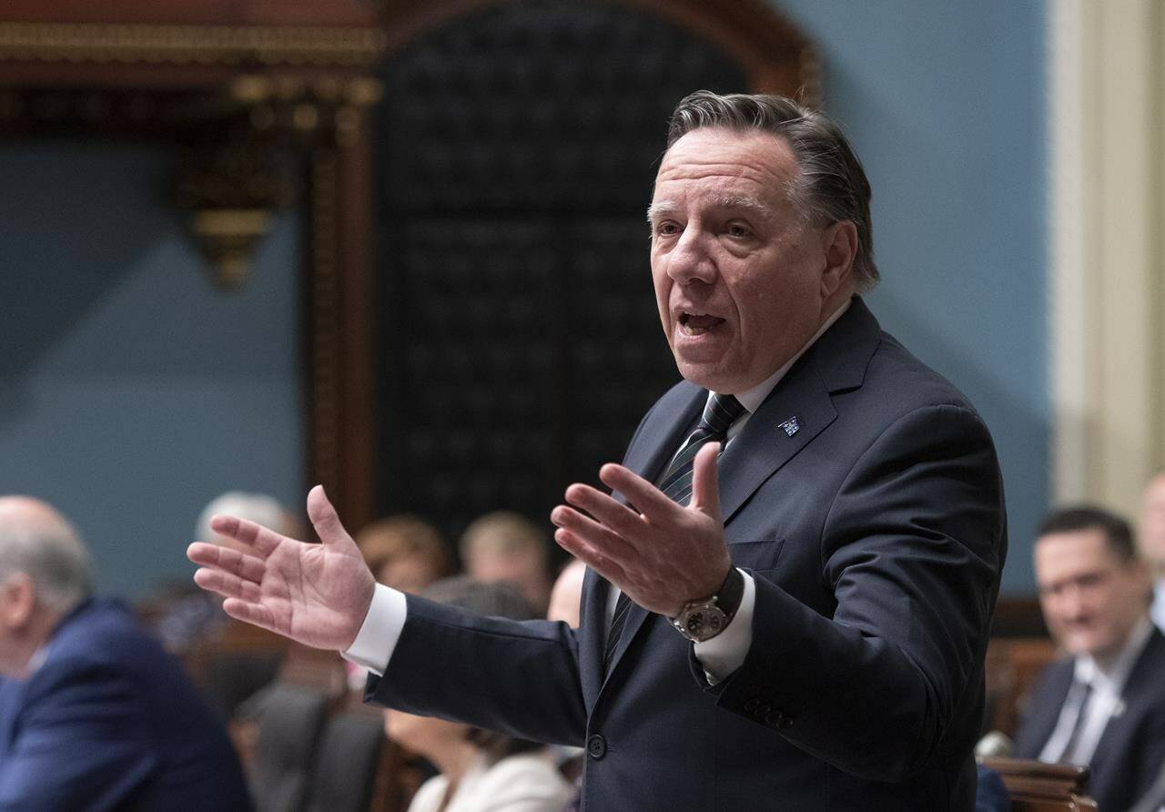 Quebec Premier François Legault responds to the Opposition during question period, Tuesday, May 31, 2022, at the legislature in Quebec City. THE CANADIAN PRESS/Jacques Boissinot