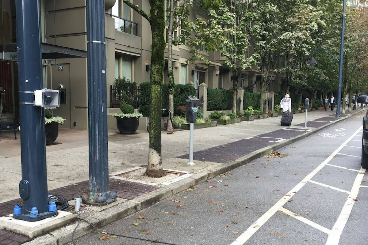 Richards Street, Vancouver, B.C., taken by UBC researchers as part of a study about e-bikes and sharing roadways, which was released June 2, 2022. (Alex Bigazzi and Amir Hassanpour/Contributed to Black Press Media).