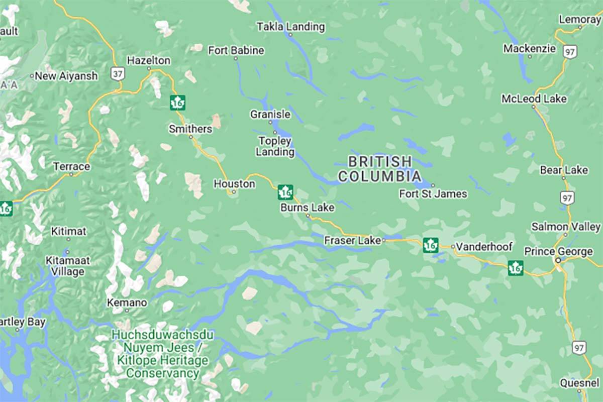 Northwest B.C. communities were without Telus services June 7 due to a damaged cable. (Google Maps)