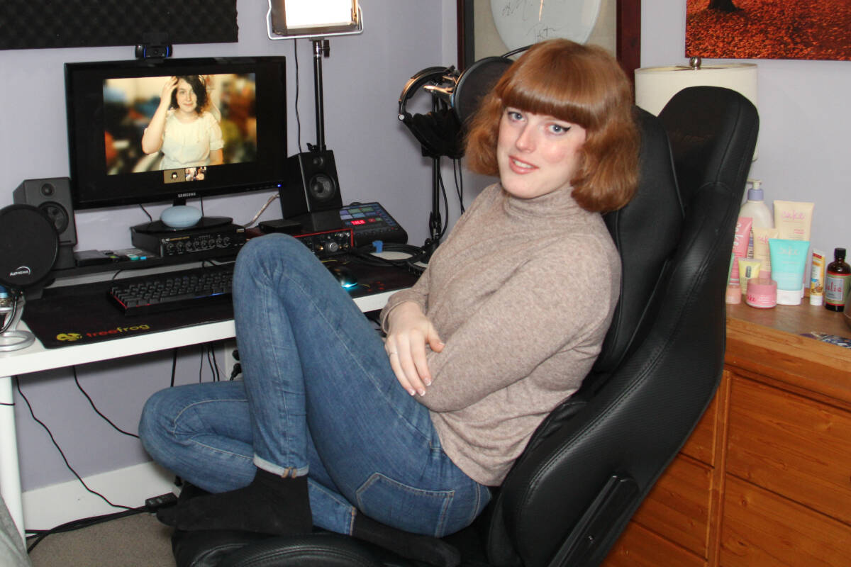 Jess Gibbard is a trans voice coach who leads peers across North America from a small studio on Saanich. (Christine van Reeuwyk/News Staff)