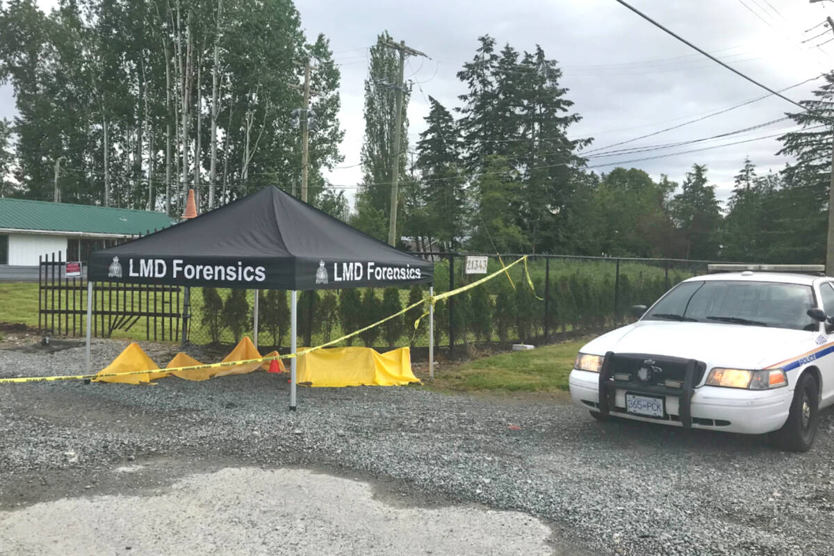 Police are investigating a shooting on Tuesday, June 7, 2022, in the 21300-block of 24th Avenue. (Matthew Claxton/Langley Advance Times)