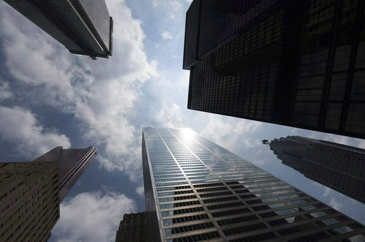 Bank towers are shown from Bay Street in Toronto’s financial district, on Wednesday, June 16, 2010. The long wait for shorter wait times on resolving bank complaints is almost over as part of a raft of updates to banking regulations set to come into force.THE CANADIAN PRESS/Adrien Veczan