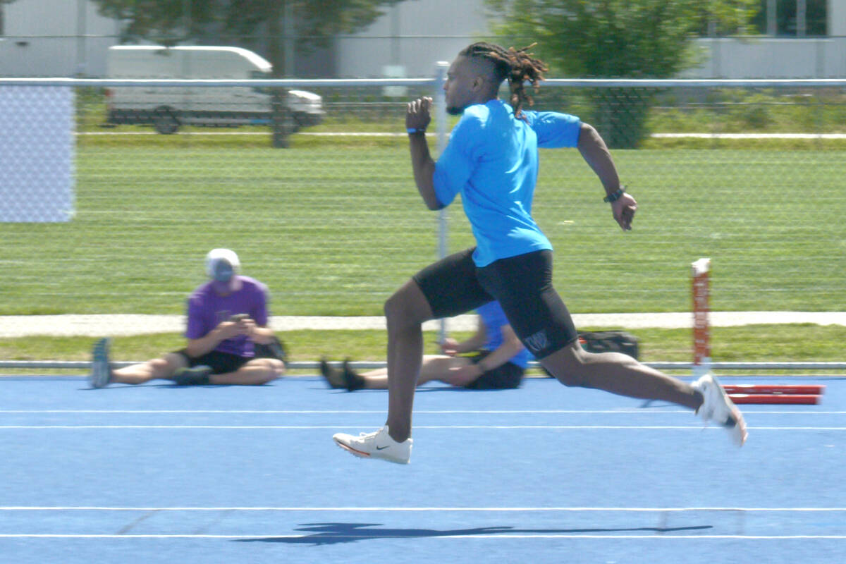 Athletes were warming up at McLeod Athletic Park in Langley on Wednesday, June 22, as the 2022 Bell Canadian Track and Field Championships got underway. (Dan Ferguson/Langley Advance Times)