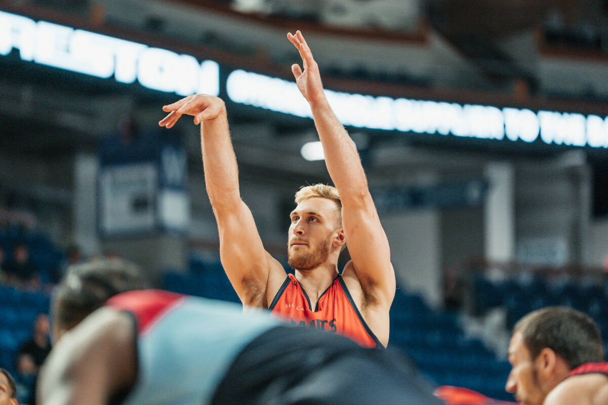 James Karnik, making a free throw against Montreal, shone in his pro debut with the Bandits on home court at Langley Events Centre Friday. (Canadian Elite Basketball League/Special to Langley Advance Times)