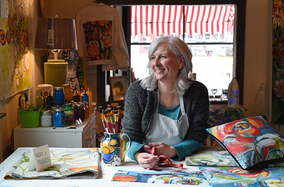 April 28, 2022 - Fabric artist Pipi Tustian in her Whippletree Junction workspace photographed for Boulevard magazine. Don Denton photograph.