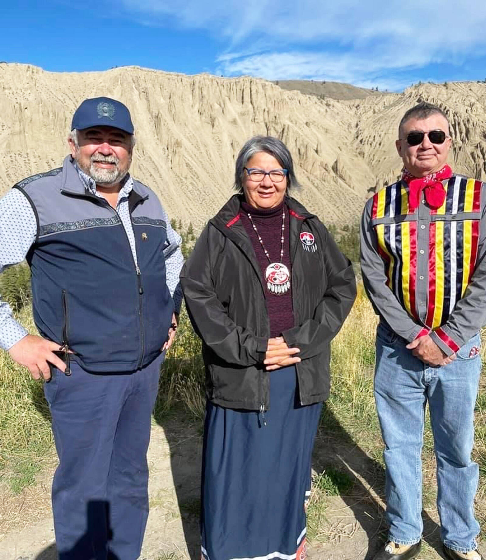 RoseAnne Archibald, AFN National Chief meets with Tsilhqot’in National Government Chair And Chief Joe Alphonse (left) and Chief Francis Laceese at Farwell Canyon Sunday, Oct 3, 2021. (AFN National Chief Facebook photo)