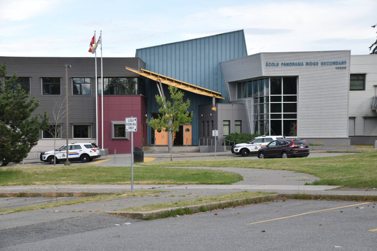 Surrey RCMP say a teen was injured and two were arrested following a stabbing at a high school Monday (July 4). (Photo: Curtis Kreklau)