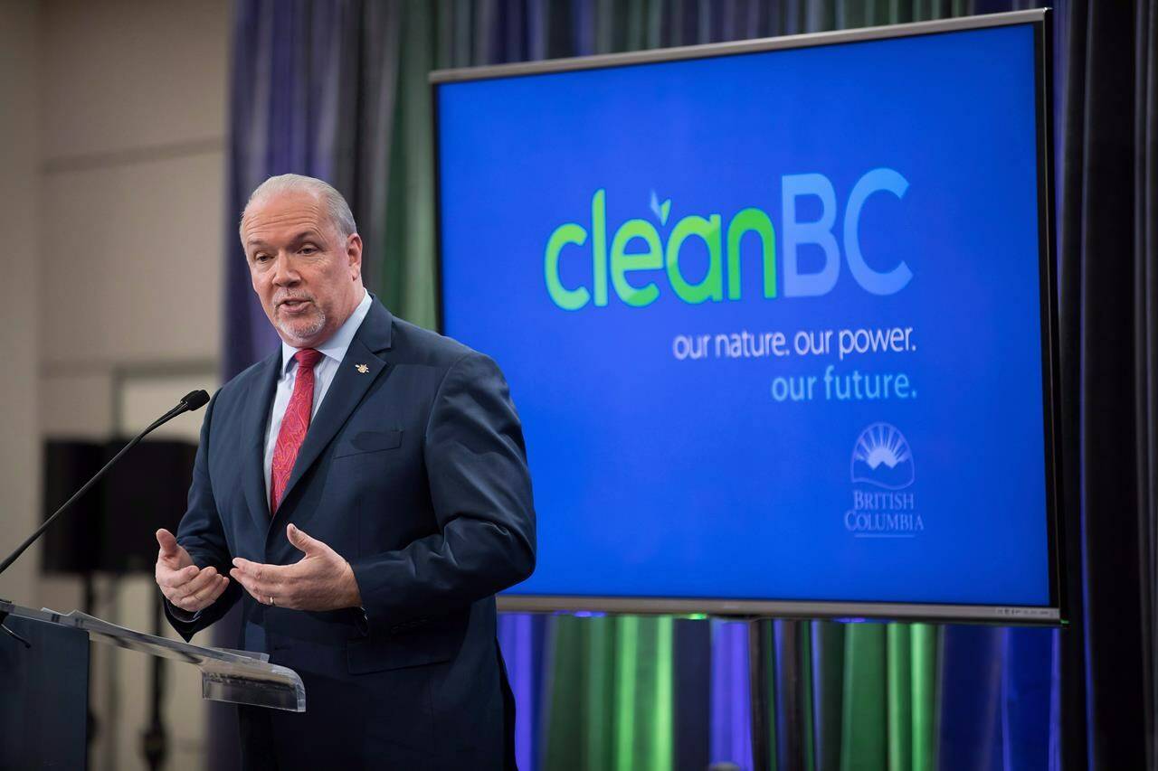 B.C. Premier John Horgan speaks about the provincial government’s CleanBC plan aimed at reducing climate pollution, during an announcement in Vancouver, on Wednesday December 5, 2018. FortisBC Energy Inc. says it will partner with Suncor Energy Inc. and Hazer Group Ltd. to build a hydrogen pilot project in Port Moody, B.C. The $11-million pilot project will also be supported with grant funding from the provincial government’s CleanBC Industry Fund.THE CANADIAN PRESS/Darryl Dyck