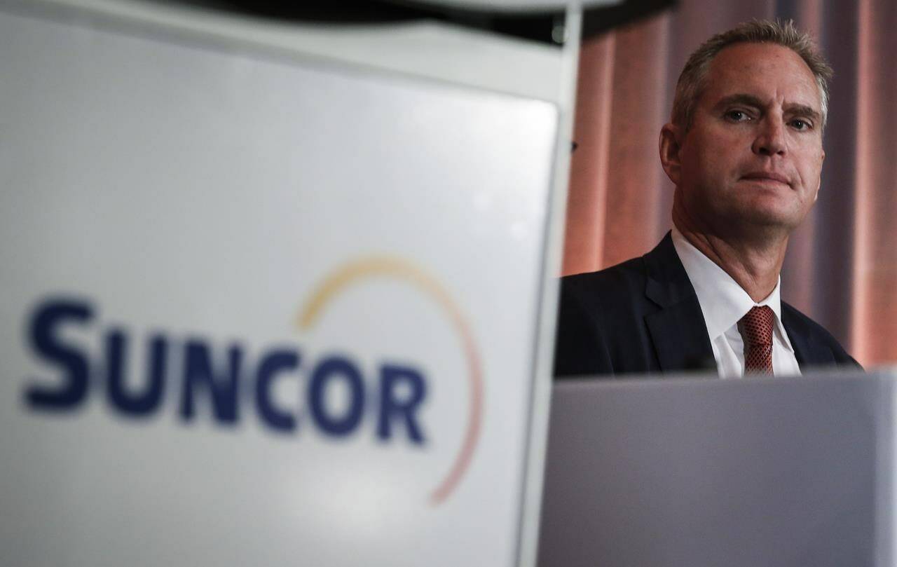 Suncor president and CEO Mark Little prepares to address the company’s annual meeting in Calgary, Alta., Thursday, May 2, 2019. Suncor Energy says Little has stepped down as president and chief executive officer and resigned from the board of directors, effective immediately. THE CANADIAN PRESS/Jeff McIntosh