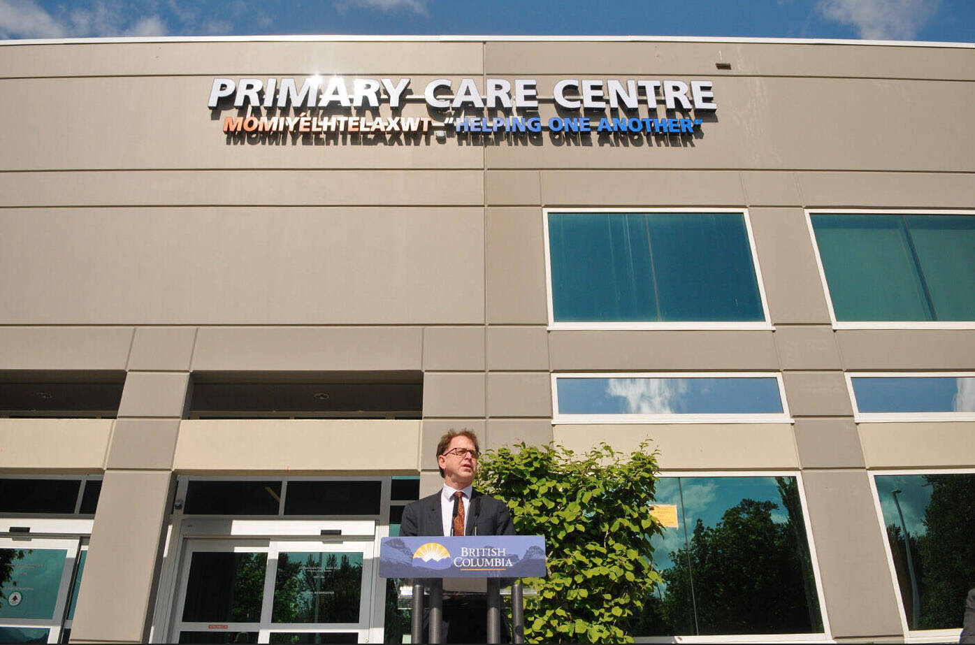B.C. Health Minister Adrian Dix speaking at the May 13, 2022 opening of the new Primary Care Centre in Chilliwack. (Jenna Hauck/ Chilliwack Progress)