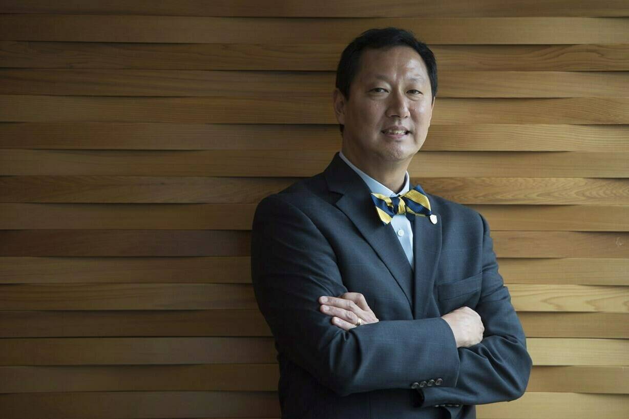 University of British Columbia president and vice chancellor Santa Ono poses for a portrait following an event at the University of British Columbia in Vancouver, British Columbia, on Friday, June, 13, 2016. The University of Michigan will name Ono as its new president, two sources told The Associated Press on Wednesday, July 13, 2022. (Jonathan Hayward/The Canadian Press via AP)