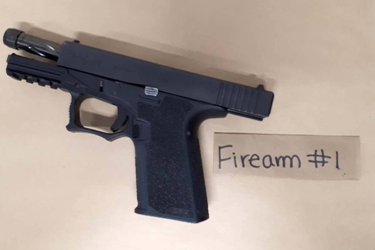 One of two loaded handguns that was found on a trio who drove a stolen vehicle from Abbotsford to Maple Ridge on Monday night (July 18). (Abbotsford Police photo)