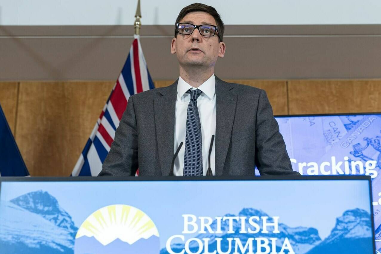 British Columbia's Attorney General David Eby speaks to reporters in Vancouver on June 15, 2022. THE CANADIAN PRESS/Rich Lam