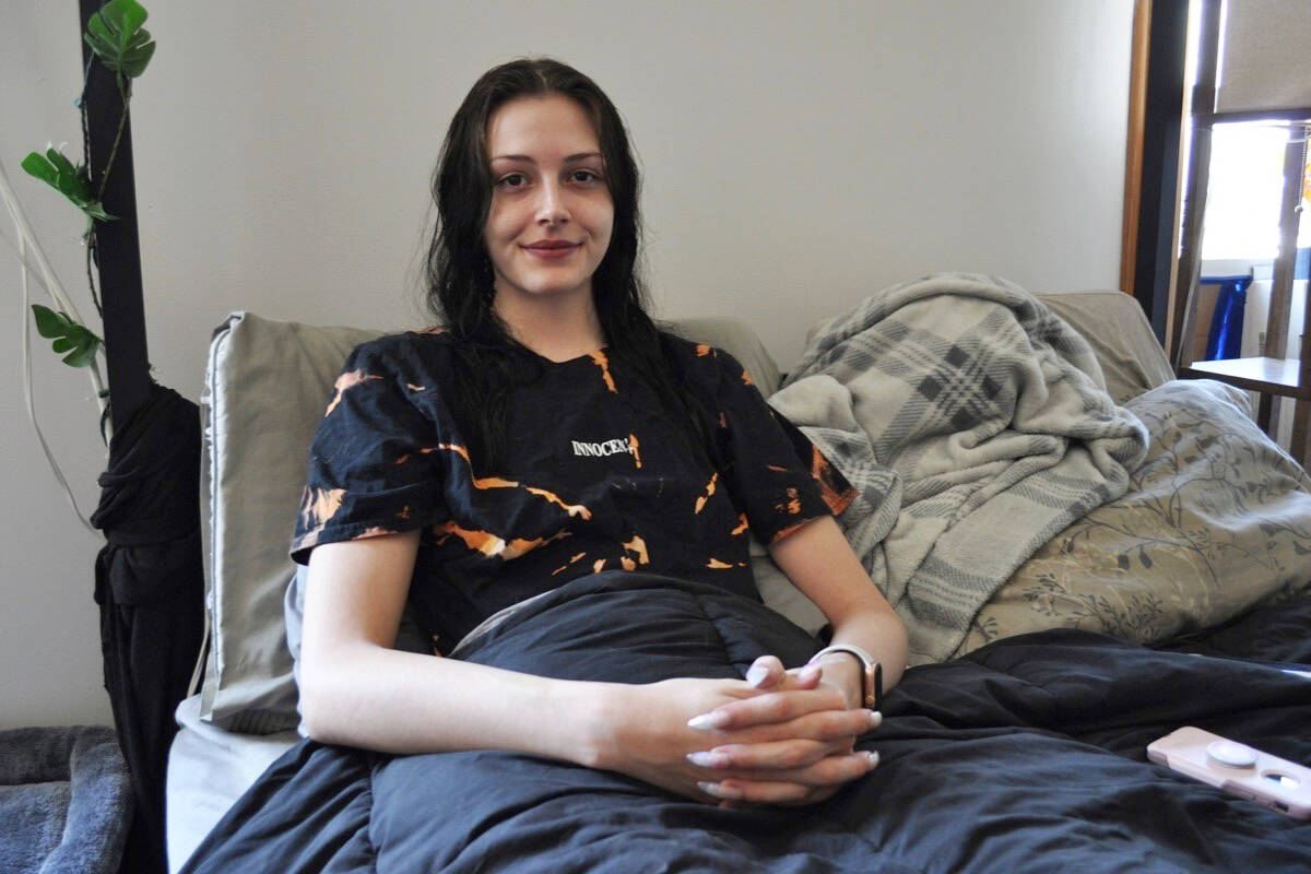 Nelson’s Auraya Marshall, who lives with Ehlers-Danlos syndrome, spends most of her days bedridden, unable to move for fear of suffering multiple dislocations. Photo: Tyler Harper